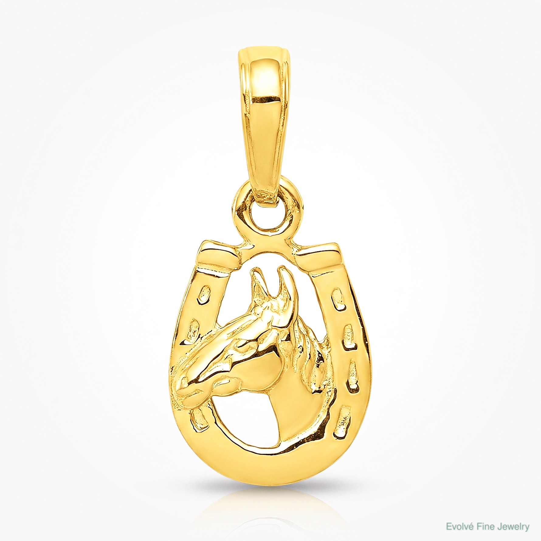 14K Horseshoe with Horse Head Pendant - Lifestyle View