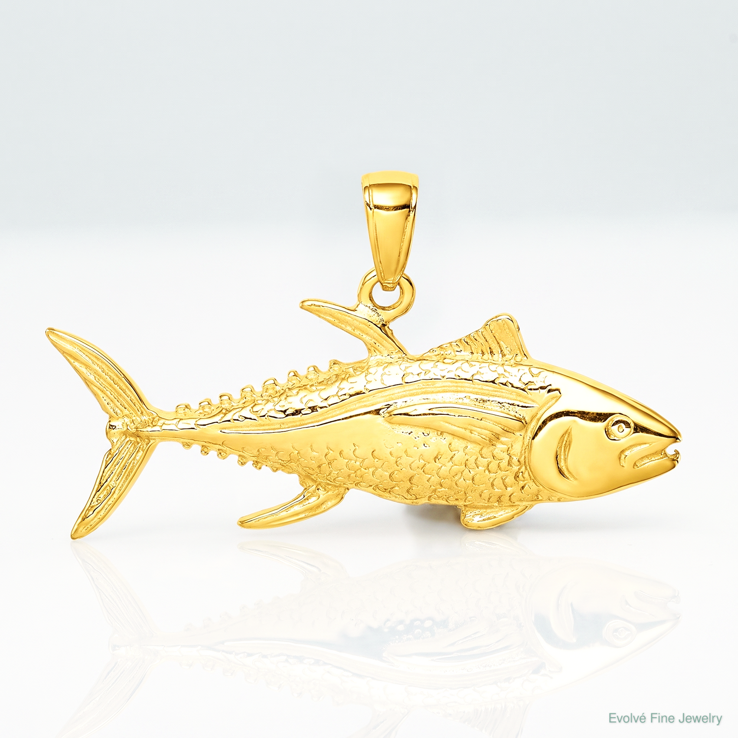 14K Yellowfin Tuna Fish Pendant - Lifestyle View