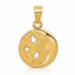 14k Polished Flat-Backed Moon with Three Stars Pendant - Lifestyle View