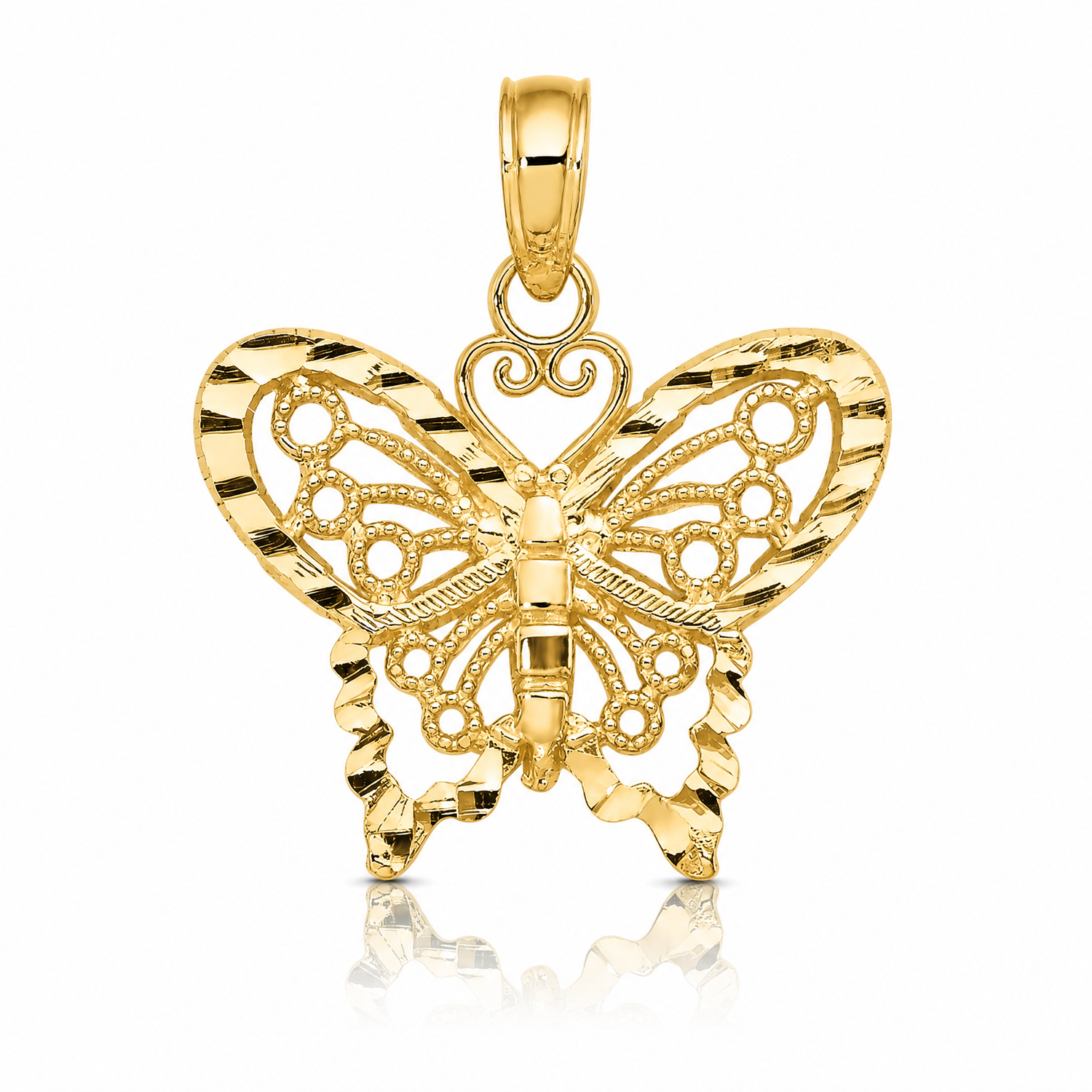 14K Diamond-cut Butterfly Pendant - Lifestyle View