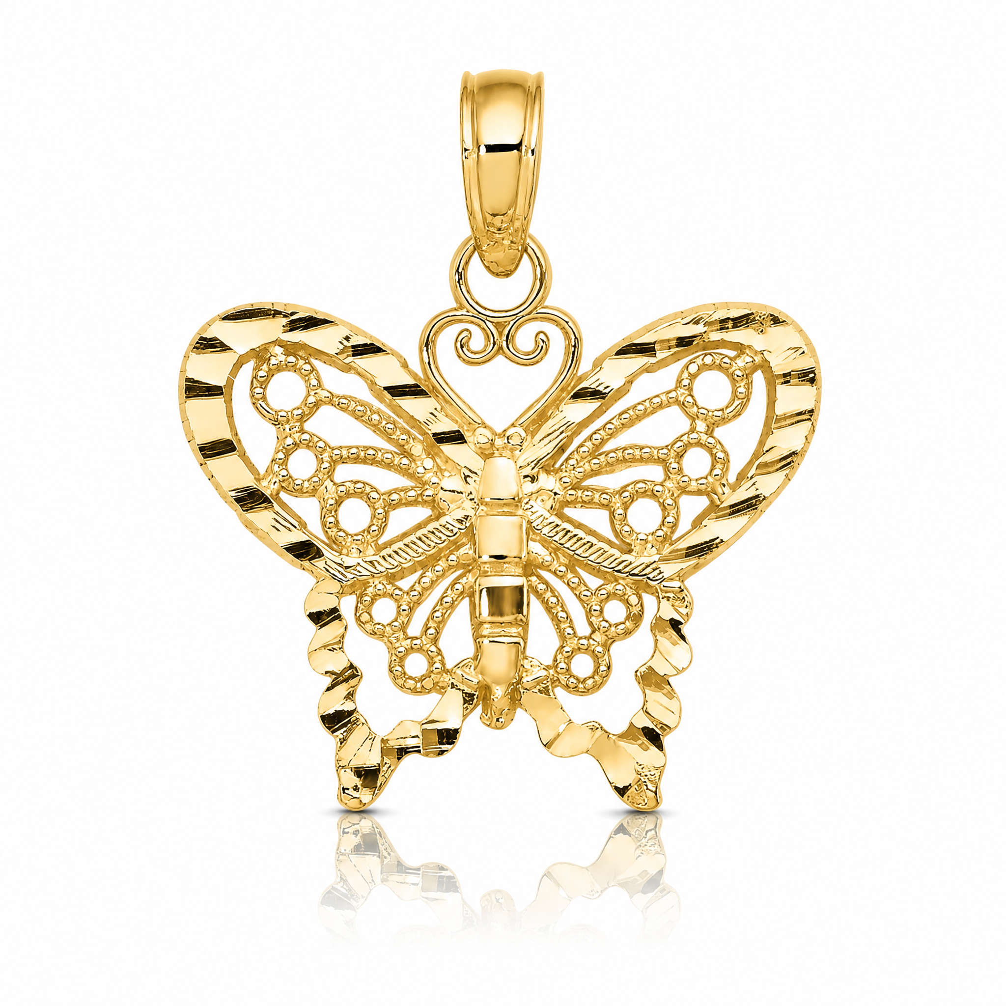 14K Diamond-cut Butterfly Pendant - Lifestyle View