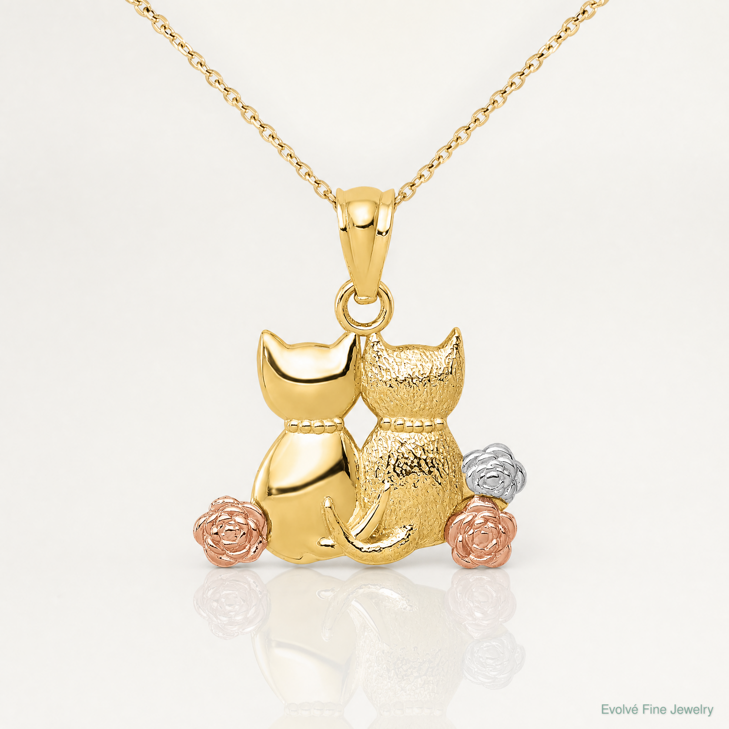 14k Two-tone w/White Rhodium Cats Pendant - Lifestyle View