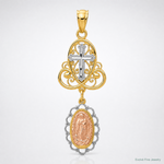14K Two-Tone w/White Rhodium Lady Guadalupe Cross Pendant - Lifestyle View