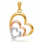 14K Two-tone and White Rhodium Polished 3 Hearts Pendant - Lifestyle View