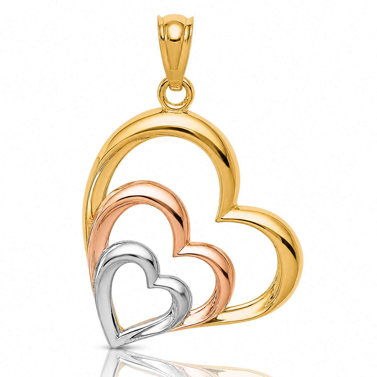14K Two-tone and White Rhodium Polished 3 Hearts Pendant - Lifestyle View