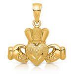 14k Polished/Textured Claddagh Pendant - Lifestyle View