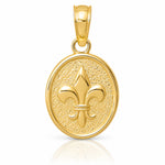 14k Polished Small Fleur De Lis in Oval Pendant - Lifestyle View