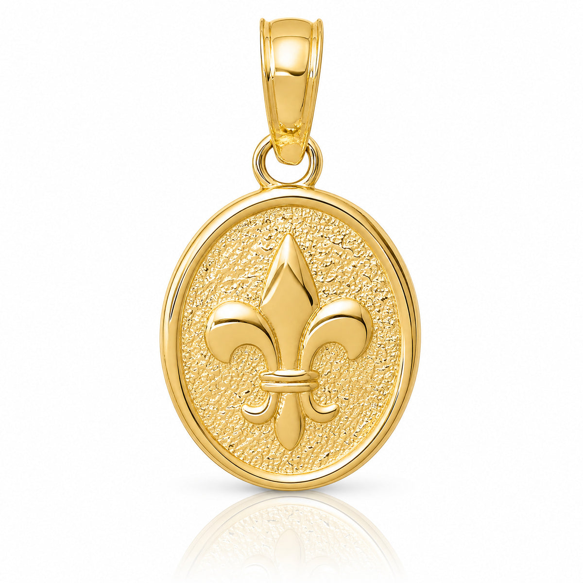 14k Polished Small Fleur De Lis in Oval Pendant - Lifestyle View