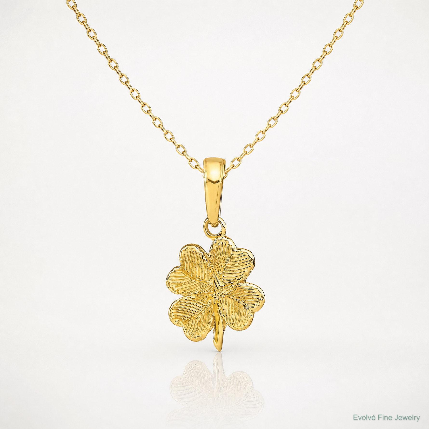 14k Polished and Textured 4-Leaf Clover Pendant - Lifestyle View