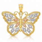 14k w/White and Rose Rhodium Diamond-cut Butterfly Pendant - Lifestyle View