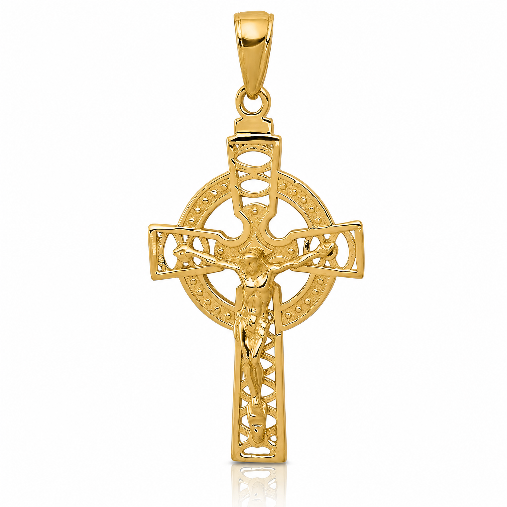 14k Polished Celtic Crucifix Pendant - Lifestyle View
