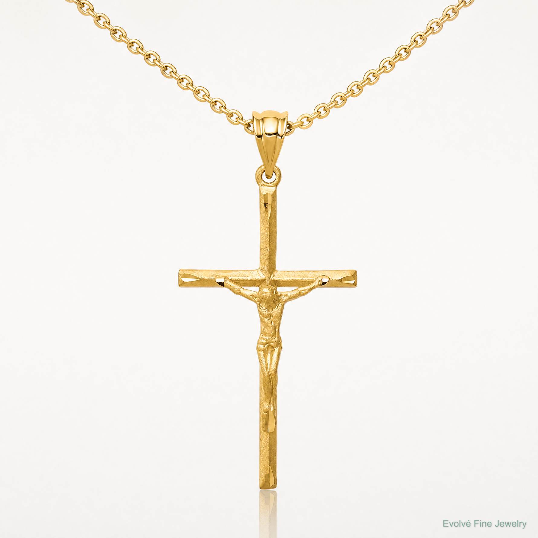 14K Brushed & Diamond-cut Crucifix Cross Pendant - Lifestyle View