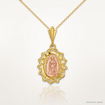 14K Two-tone Polished St. Mary Medal Pendant - Lifestyle View