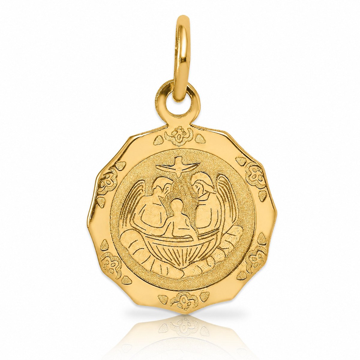 14k Baptism Spanish Recuerdo Del Bautismo on Back Charm - Lifestyle View