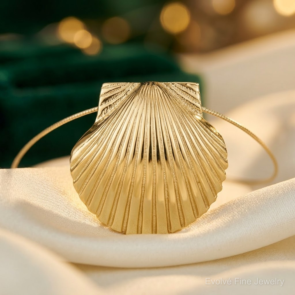 14K Fits Up To 8mm and 10mm Medium Scallop Shell Slide - Lifestyle View