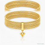 14K w/ Dangle Heart Oversized Slip-on Set of 7 Textured Bangles - Lifestyle View