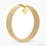 14K w/ Dangle Heart Tri-color Set of 7 Textured Slip-on Bangles - Lifestyle View