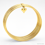 14K Oversized w/ Dangle Heart Set of 7 Slip-on Textured Bangles - Lifestyle View