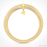 14K w/Dangle Heart Tri-color Oversized Set of 7 Textured Slip-on Bangles - Lifestyle View