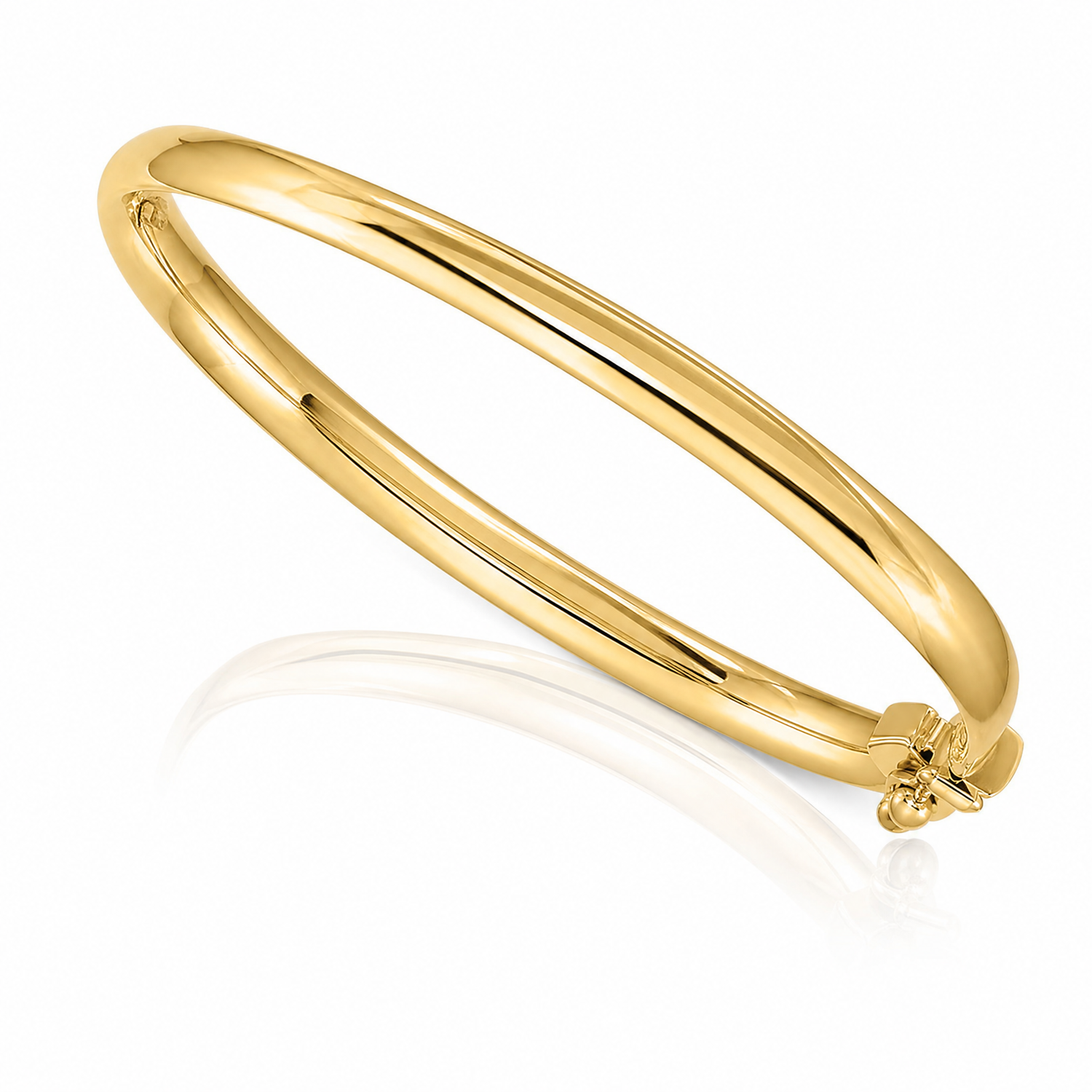 14k Polished Hinged Safety Clasp Baby Bangle - Lifestyle View