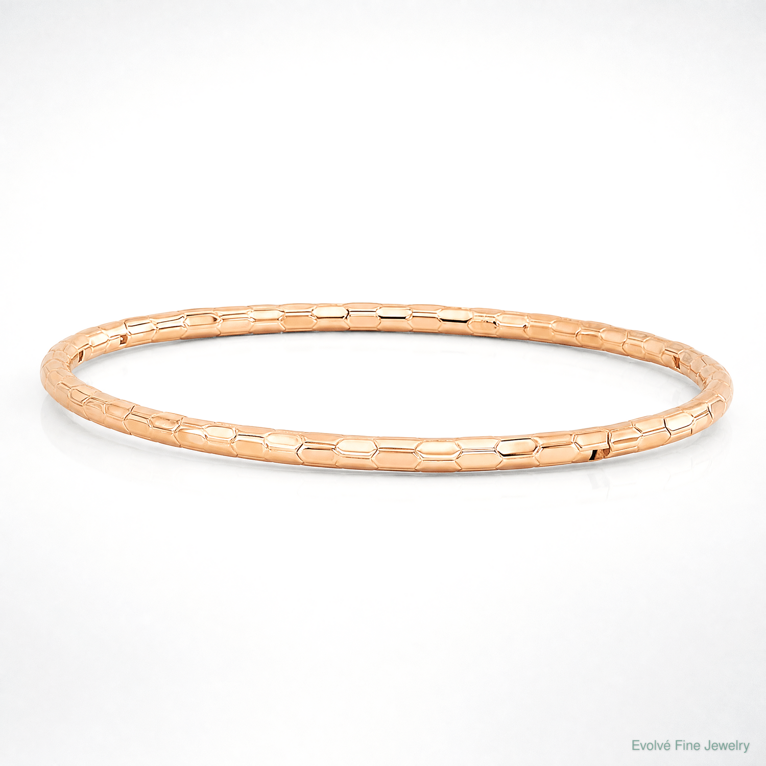 14K Rose Gold Polished Textured Slip-on Bangle Bracelet - Lifestyle View