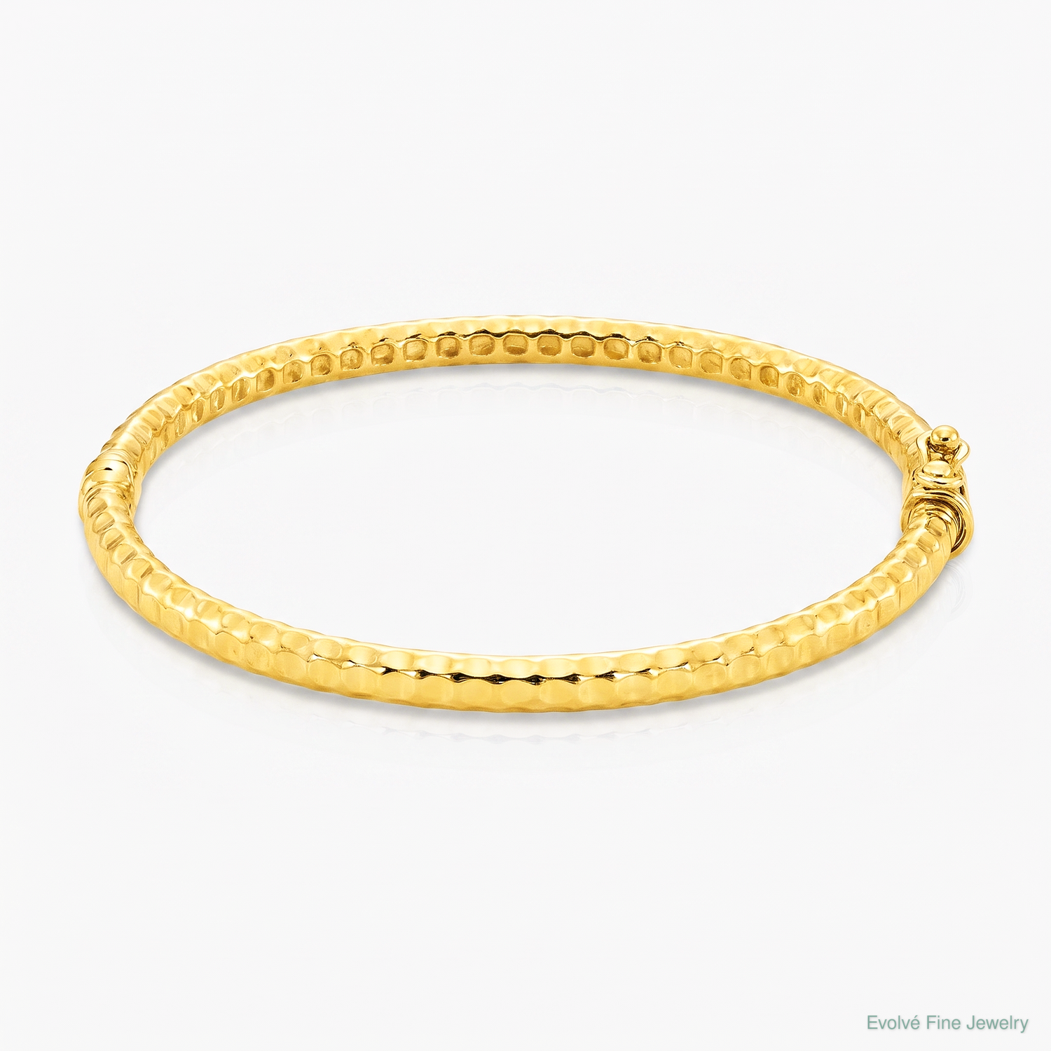 14K Polished and Textured Hinged Bangle Bracelet - Lifestyle View
