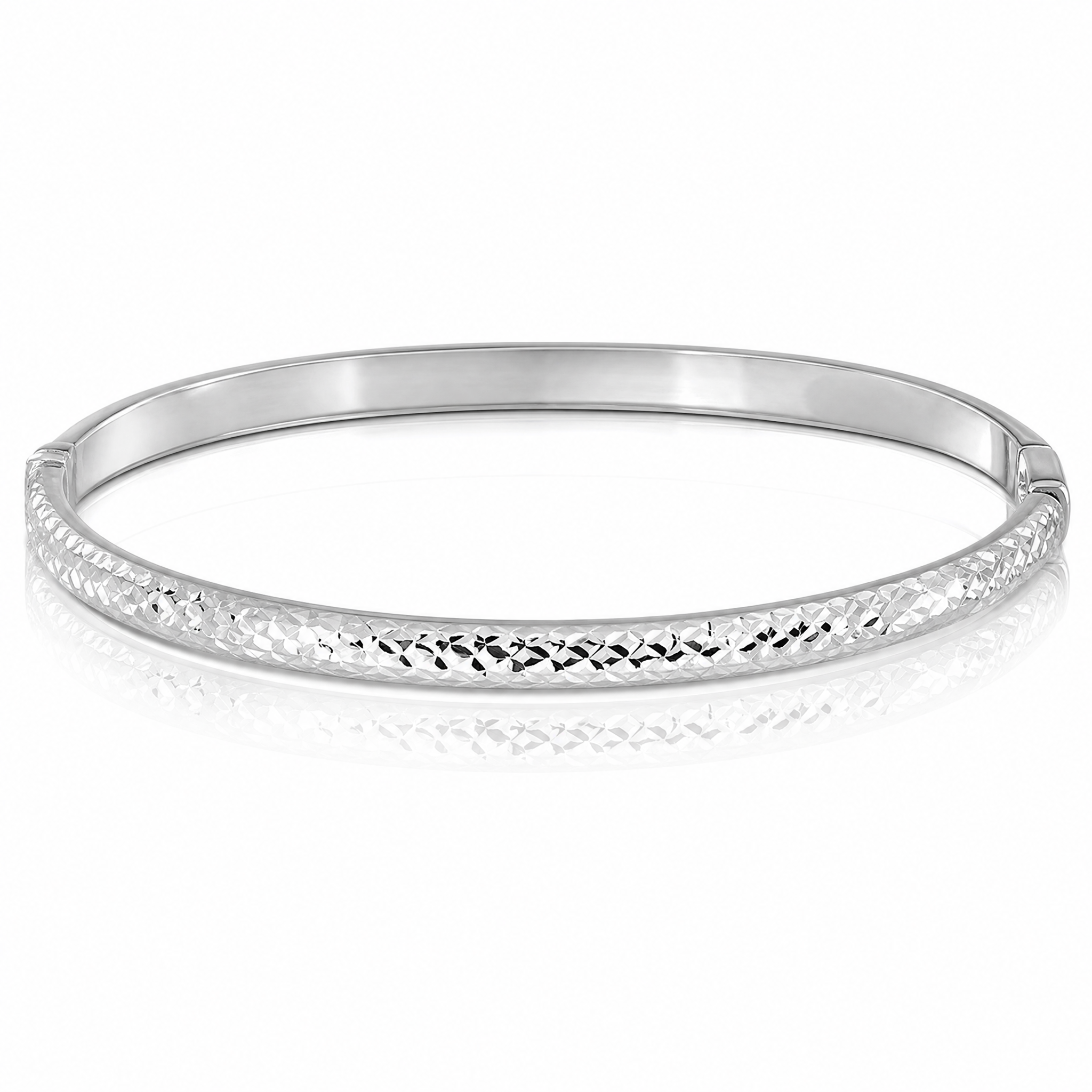 14K White Gold Diamond Cut 4mm Hinged Bangle - Lifestyle View