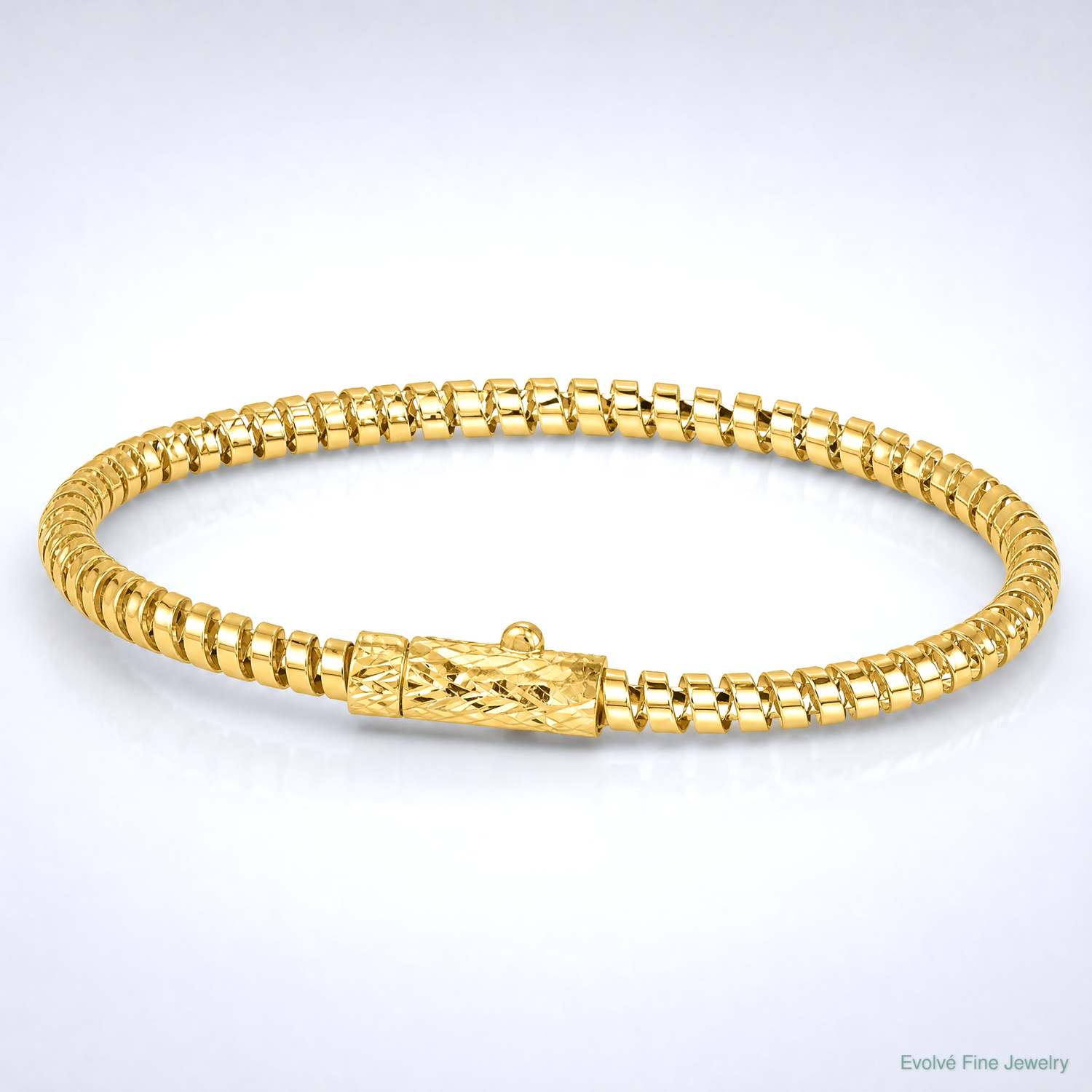 14K Polished and Diamond-cut Fancy Spiral Bangle - Lifestyle View