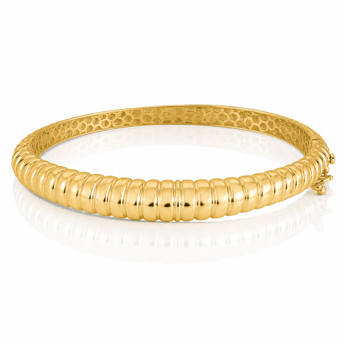 14K Polished and Textured Graduated Hinged Bangle - Lifestyle View