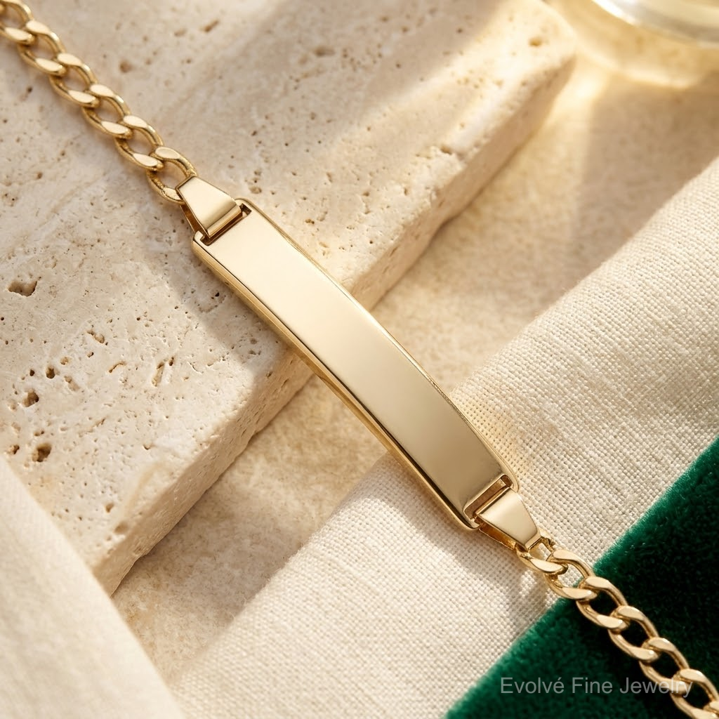 14k Semi-Solid Polished Cuban ID Bracelet - Lifestyle View