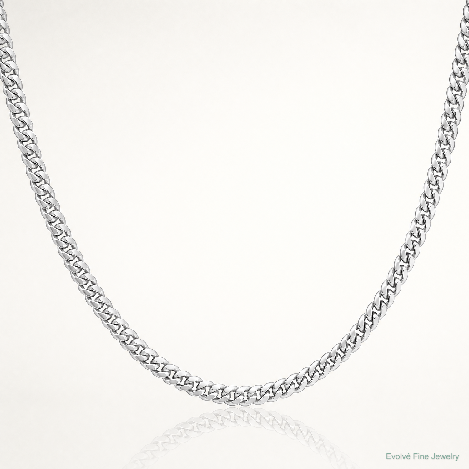 14k White Gold 3.5mm Solid Miami Cuban Chain - Lifestyle View