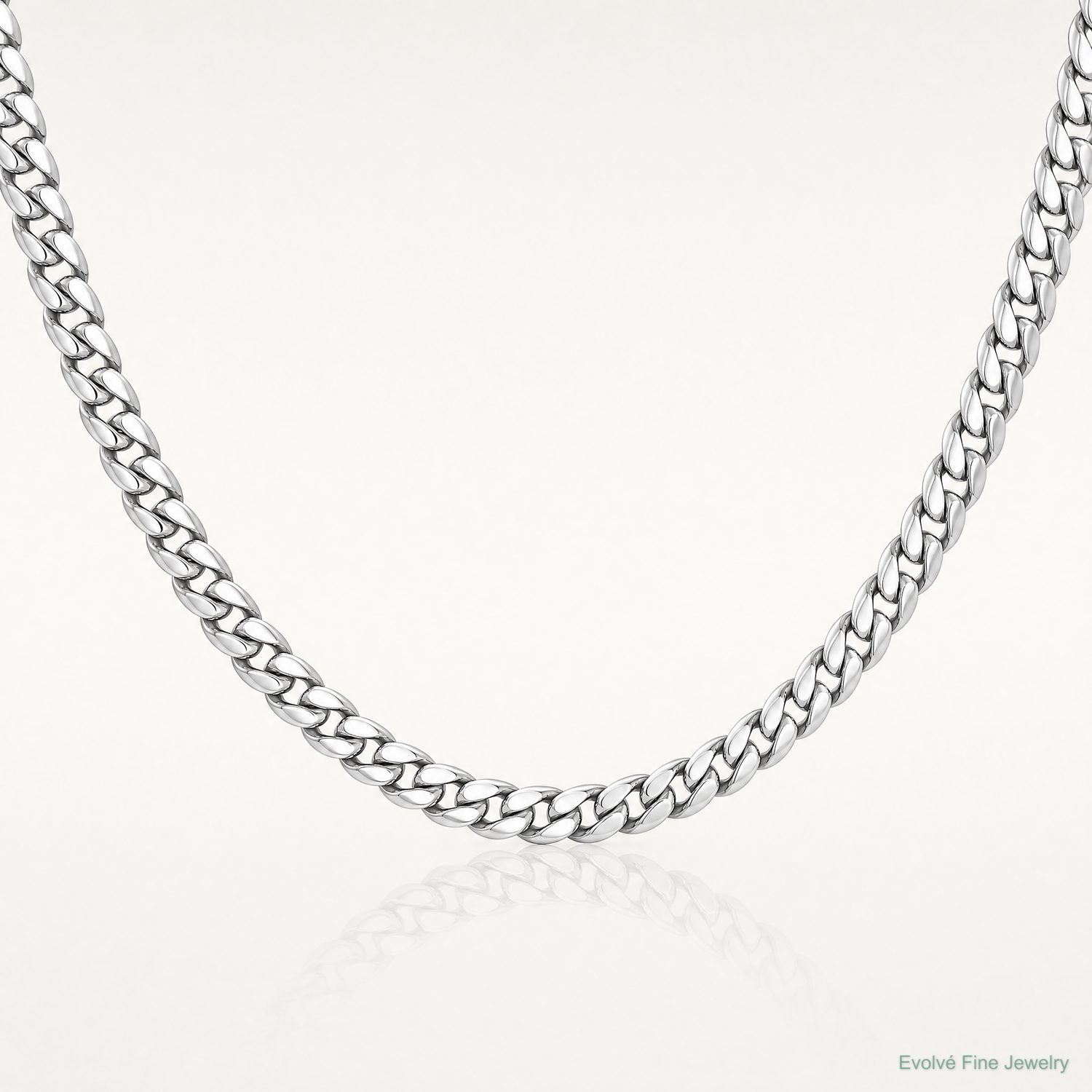 14k White Gold 4.3mm Solid Miami Cuban Chain - Lifestyle View