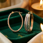 14k Tri-color Diamond Fascination Dia. Dust/Accent Oval 3 Hoop Earrings - Lifestyle View