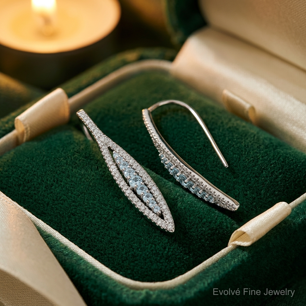 14k White Gold Diamond and Aquamarine Earrings - Lifestyle View