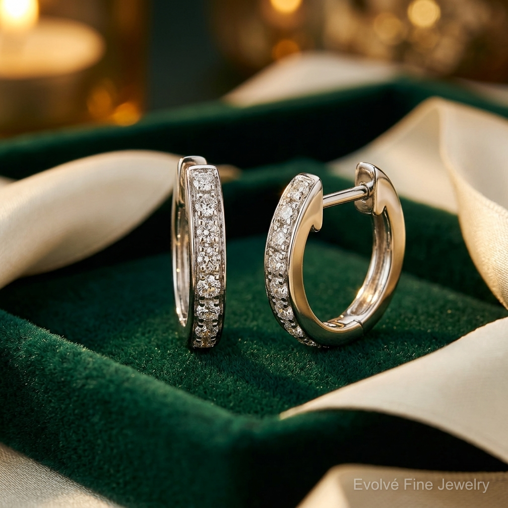 14k White Gold Diamond Hinged Hoop Earrings - Lifestyle View