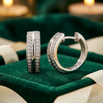 14k White Gold 2-row Diamond Hinged Hoop Earrings - Lifestyle View