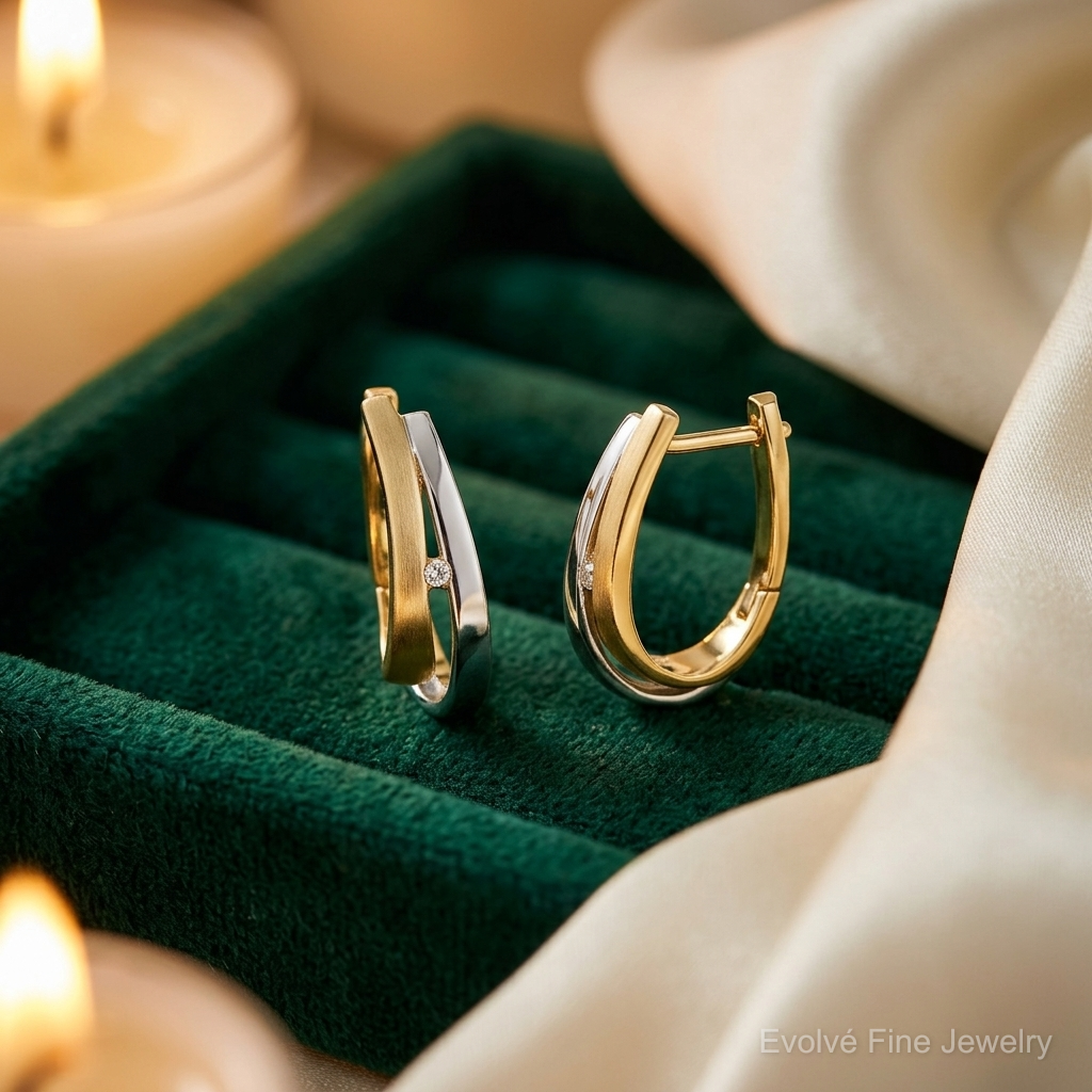 14k Yellow Gold With White Rhodium Diamond Hinged Hoop Earrings - Lifestyle View
