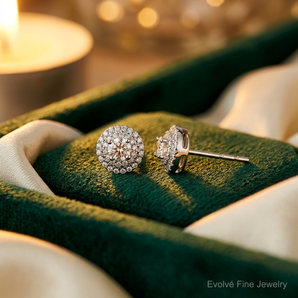 14k White Gold Diamond Cluster Post Earrings - Lifestyle View