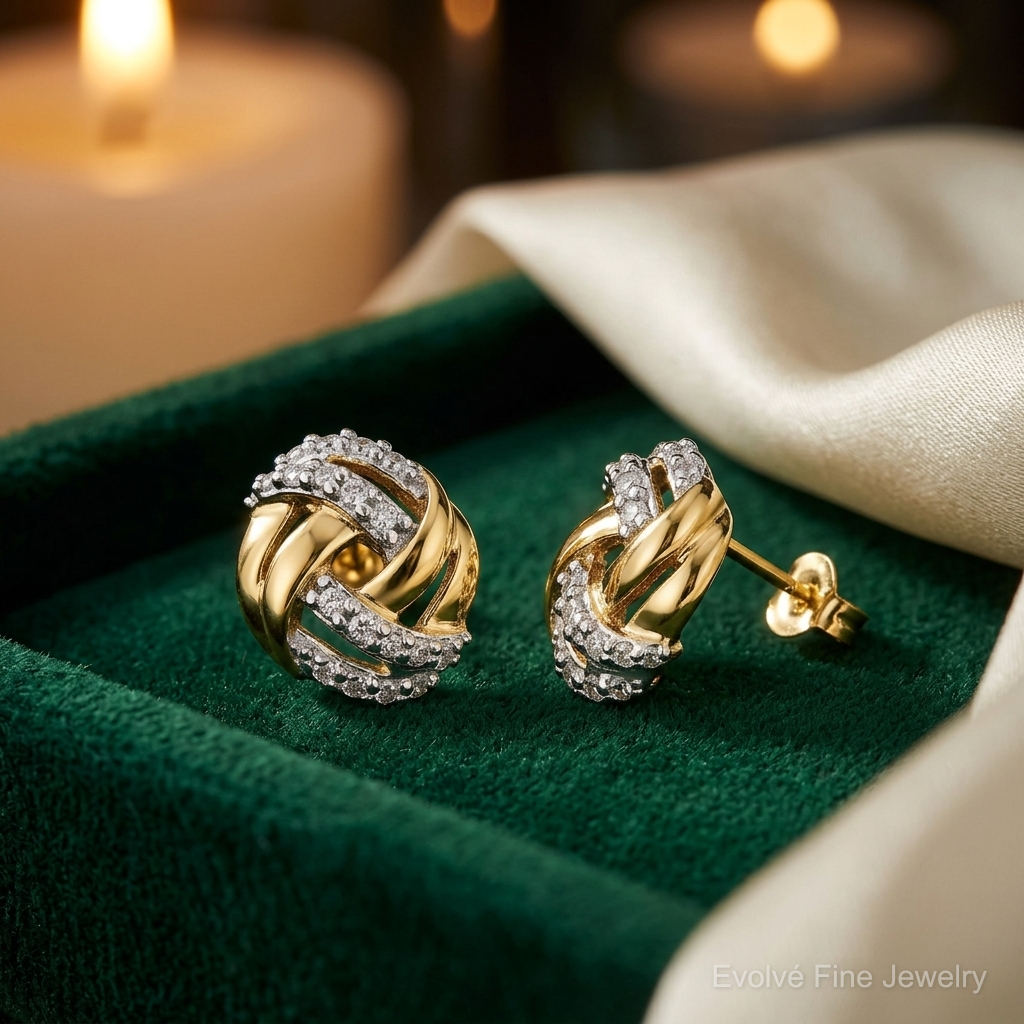 14k Diamond w/Rhodium Accents Round Post Earrings - Lifestyle View