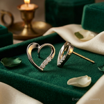 14k White Gold Diamond Heart Earrings - Lifestyle View