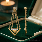 14k Satin/Polished Diamond Triangle Chain Dangle Post Earrings - Lifestyle View