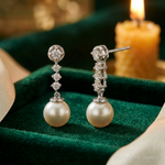 14k White Gold Freshwater Cultured Pearl & Diamond Post Earrings - Lifestyle View