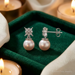 14k White Gold Freshwater Cultured Pearl & Diamond Post Earrings - Lifestyle View