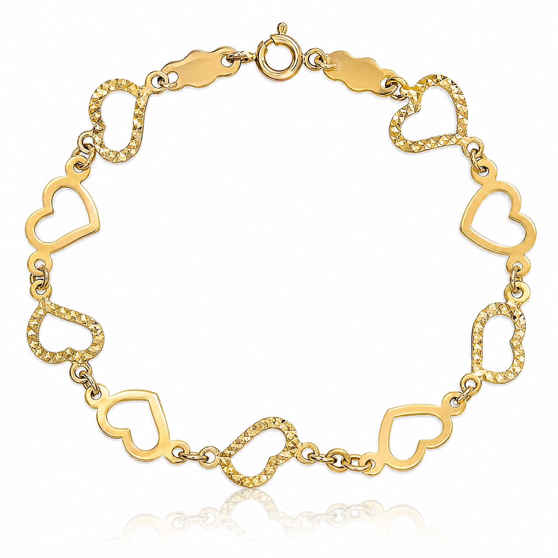 14K Flat Diamond Cut Open Hearts Bracelet - Lifestyle View