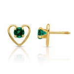 14k Madi K 3mm Created Emerald Birthstone Heart Earrings - Lifestyle View