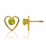14k Madi K 3mm Genuine Peridot Birthstone Heart Earrings - Lifestyle View