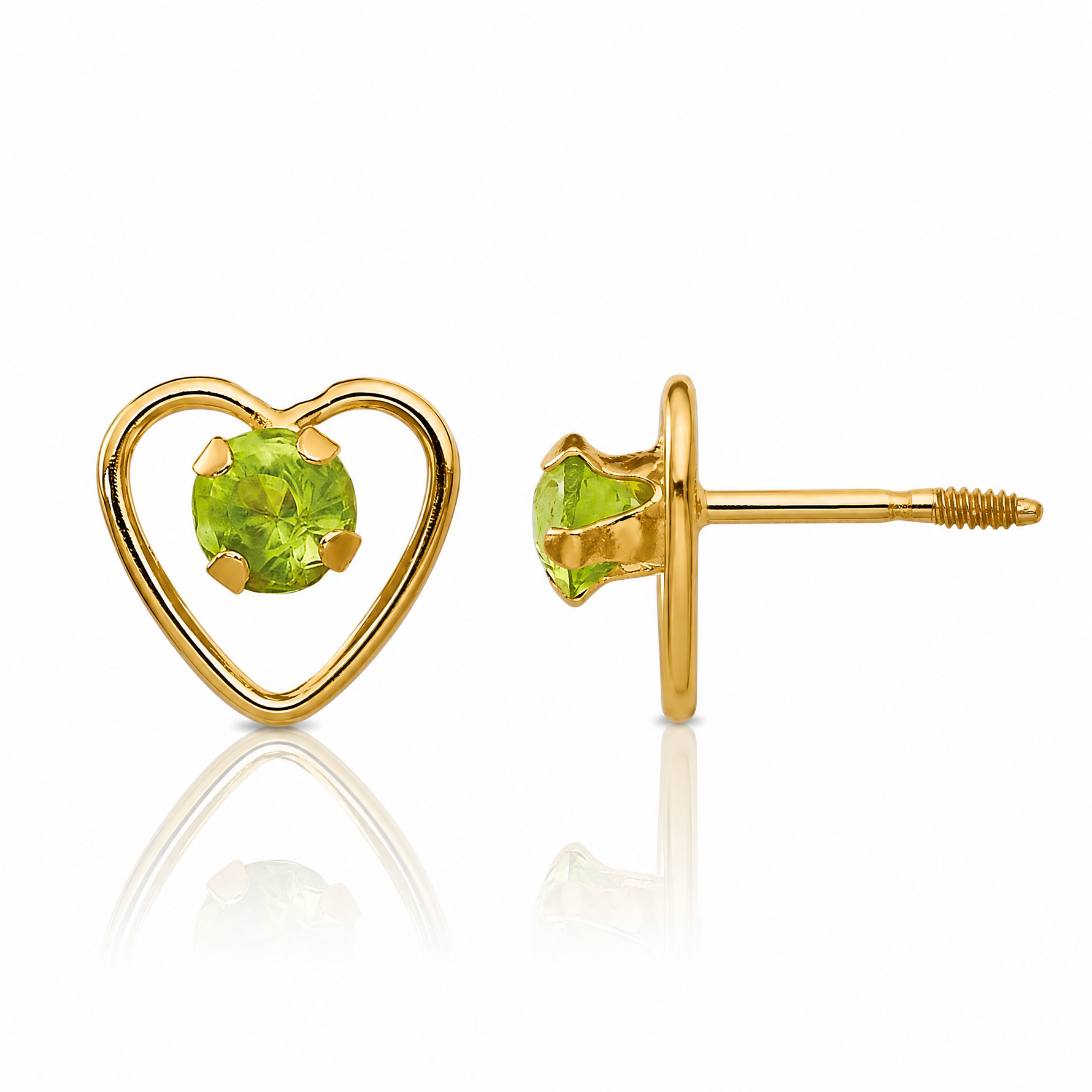 14k Madi K 3mm Genuine Peridot Birthstone Heart Earrings - Lifestyle View