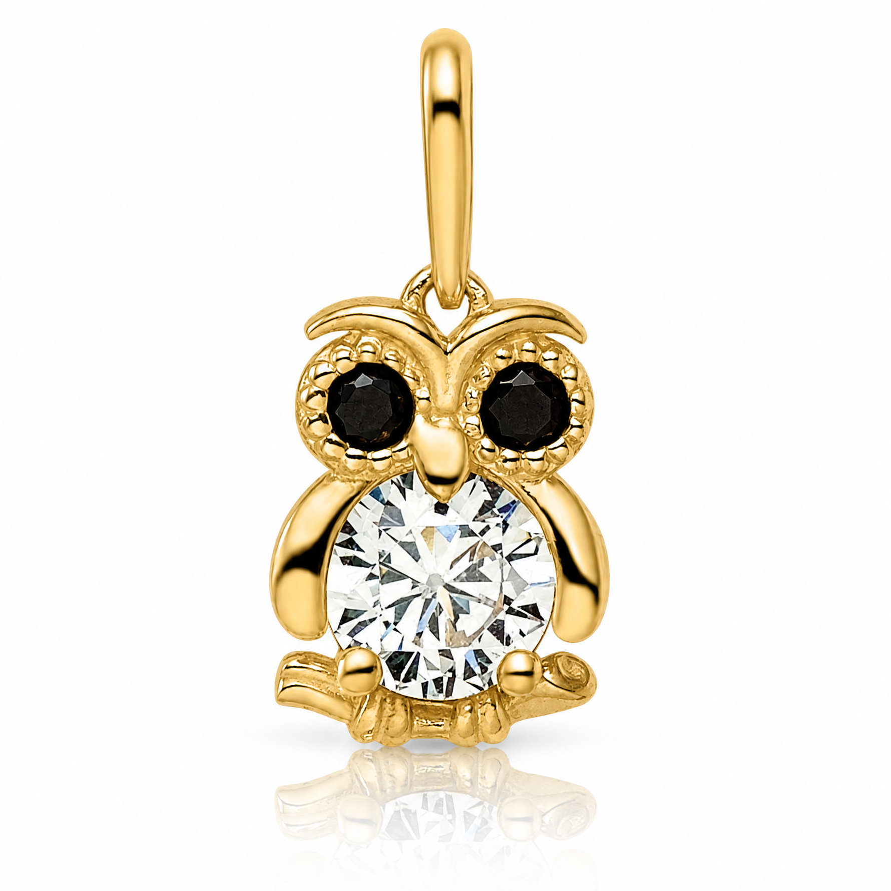 14k Madi K Black & White CZ Owl Pendant - Lifestyle View