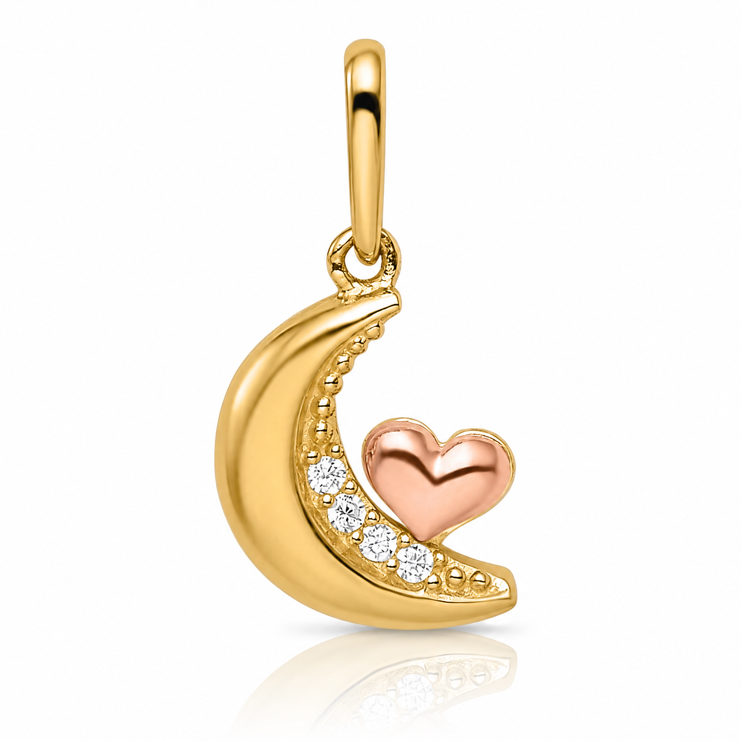 14k Two-tone Madi K CZ Moon with Heart Pendant - Lifestyle View
