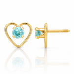 14k Madi K 3mm Genuine Blue Topaz Birthstone Heart Earrings - Lifestyle View
